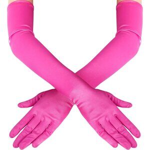 Women's Satin Rose Red Long Gloves Costumes Elbow Length Evening Party Prom